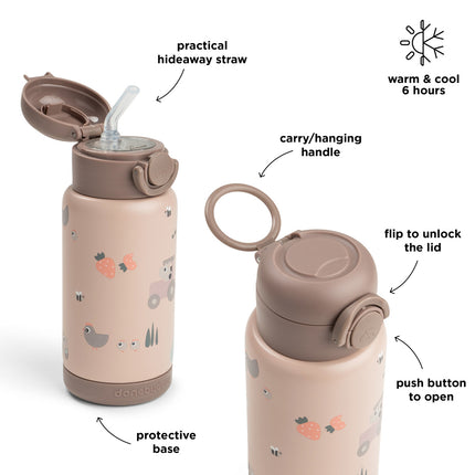 <tc>Done by Deer</tc> Thermos-flaska med sugrör, Tiny Farm Powder, 340 ml