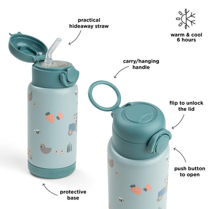 <tc>Done by Deer</tc> Thermos-flaska med sugrör Tiny Farm Blue 340 ml