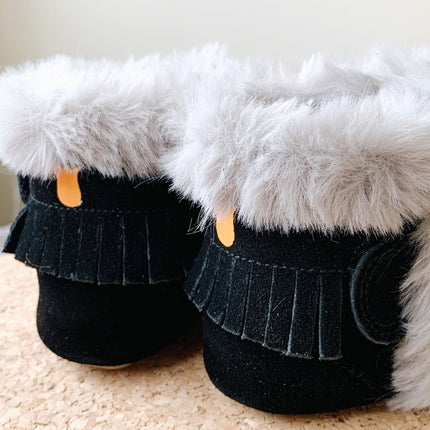 Baby Dutch Baby Schoentjes Hoog Zwart/Grijs koop je bij Babywinkel