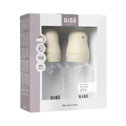 BIBS Flesspeen Rond Silicone 2 Pack 150 Ml Slow Flow Ivory koop je bij Babywinkel
