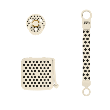 BIBS Gift Set Polka Soothe & Go Latex Ivory Black koop je bij Babywinkel