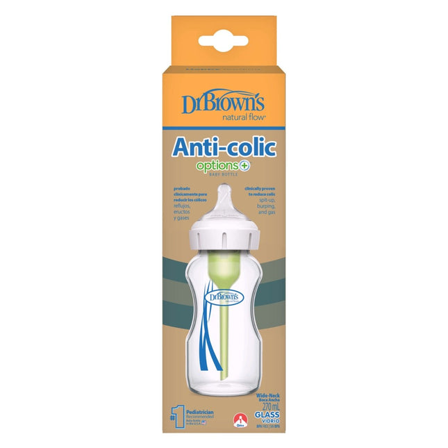 Dr. Brown’s Options+ Anti - colic Bottle | Brede halsfles glas 270ml koop je bij Babywinkel