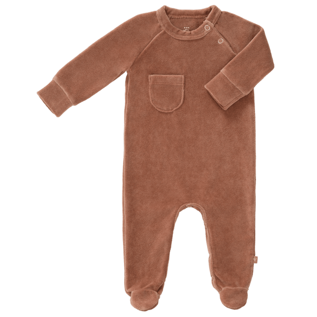 Fresk Baby Pyjama Velours Met Voet Twany Brown koop je bij Babywinkel