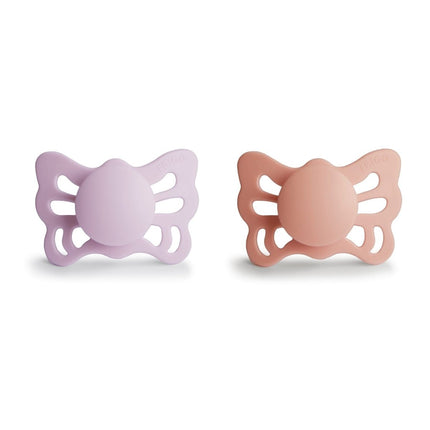 Frigg Speen Maat 1 Butterfly Soft Lilac/Pretty Peach Silicone 2 - Pack koop je bij Babywinkel