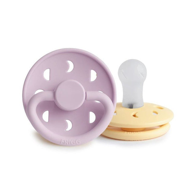 Frigg Speen Maat 1 Moon P. Daffodil/S. Lilac Silicone 2 - Pack koop je bij Babywinkel