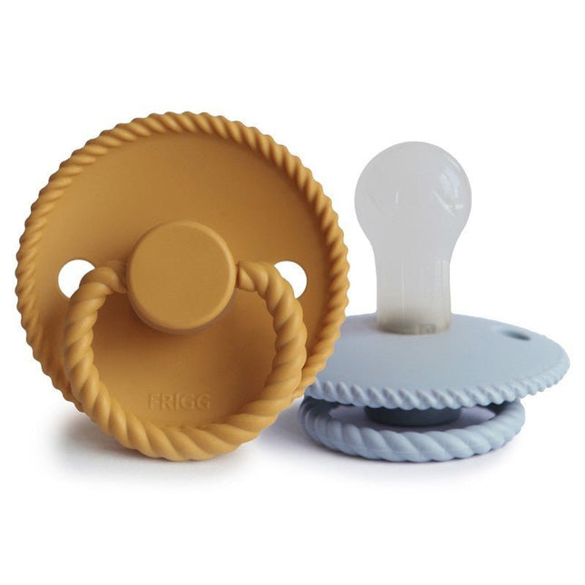 Frigg Speen Maat 1 Rope Honey Gold/Powder Blue Silicone 2 - Pack koop je bij Babywinkel