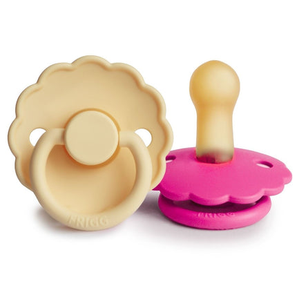 Frigg Speen Maat 2 Daisy Daffodil/Fuchsia Latex 2 - Pack koop je bij Babywinkel