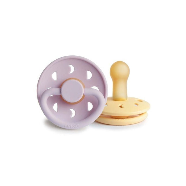 Frigg Speen Maat 2 Moon Pale Daffodil/Soft Lilac Latex 2 - Pack koop je bij Babywinkel