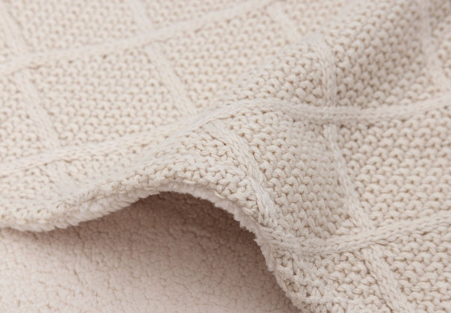 Jollein Ledikantdeken Check Knit Oatmeal/Teddy Fleece 100 X 150 Cm koop je bij Babywinkel