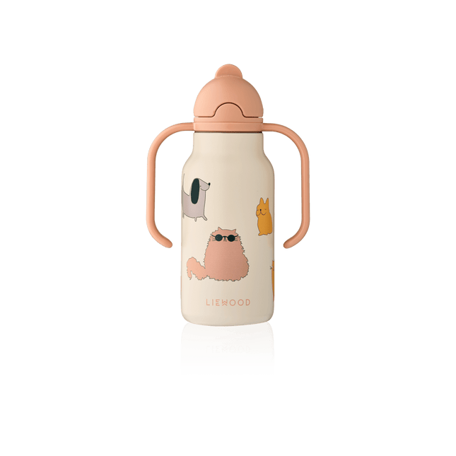 Liewood Kimmie Waterfles Cats and Dogs / Sandy 250ml koop je bij Babywinkel