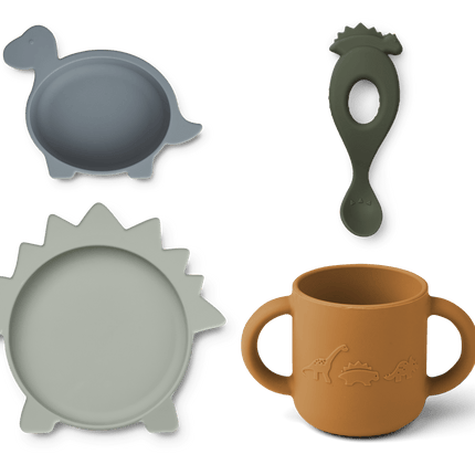 Liewood Kinderservies Set Vivi Dino Blue Multi koop je bij Babywinkel