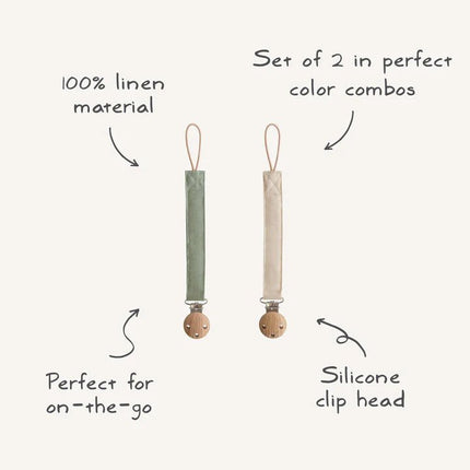 Mushie Speenkoord Linen Olive/Sand 2 - Pack koop je bij Babywinkel