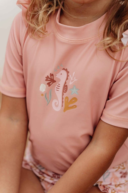Little Dutch Zwemshirt Kind Korte Mouwen Ruches Seahorse Pink koop je bij Babywinkel