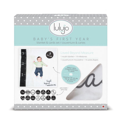 Lulujo Baby's First Year swaddle & cards set 100% katoen Loved beyond measure koop je bij Babywinkel