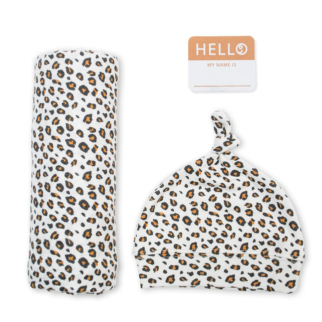 Lulujo Hydrofiele Doek Met Muts En Sticker Leopard koop je bij Babywinkel