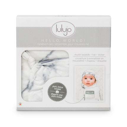 Lulujo Hydrofiele Doek Met Muts En Sticker Marble koop je bij Babywinkel