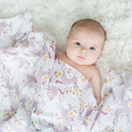 Lulujo Hydrofiele Doek Modern Unicorn Katoen 120x120cm koop je bij Babywinkel