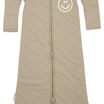 Meyco Baby Slub Met Smile Applicatie Baby Slaapzak Met Afritsbare Mouwen Taupe/Offwhite koop je bij Babywinkel