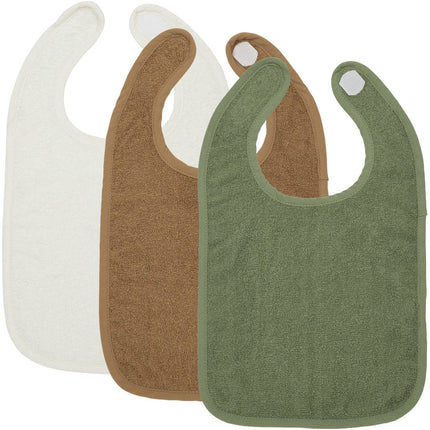 Meyco Slabbetje met Klittenband 3St Basic Badstof Offwhite/Toffee/Forest Green koop je bij Babywinkel