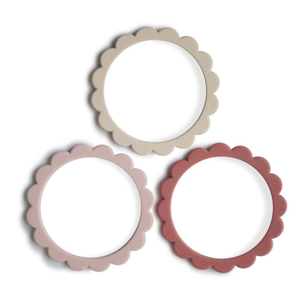 Mushie Bijtring Set Bloemen Blush/Rose/Sh.Sand 3st koop je bij Babywinkel