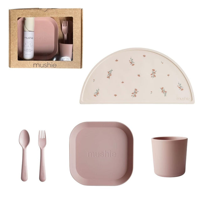 Mushie Giftbox Kinderservies Set Vierkant Blush koop je bij Babywinkel
