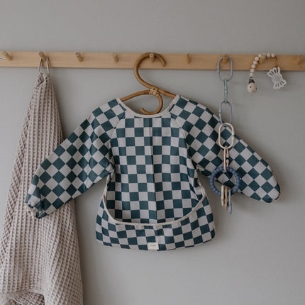 Mushie Slabbetje Lange Mouwen Olive Check koop je bij Babywinkel