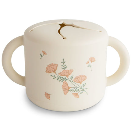 Mushie Snackbox Pink Flowers koop je bij Babywinkel