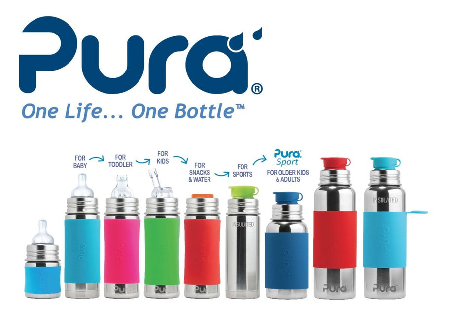 Pura Babyfles Rvs 150Ml Set Blauw 4 delig koop je bij Babywinkel