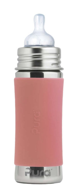 Pura Babyfles Rvs 325 Ml + Silicone Speen Medium Flow + Silicone Reisdop + Rose Sleeve koop je bij Babywinkel
