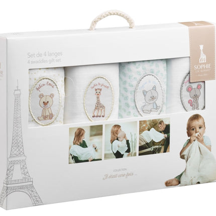 Sophie de Giraf Geschenkdoosje Hydrofile Doeken 70x70cm 4st koop je bij Babywinkel