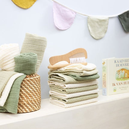 Meyco Washandje Naturel/Soft Olive/Olive Green 20X17Cm 3St koop je bij Babywinkel